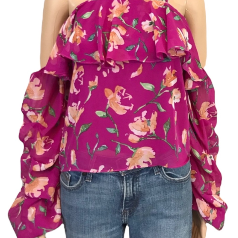 Essue floral cold shoulder top blouse in berry M